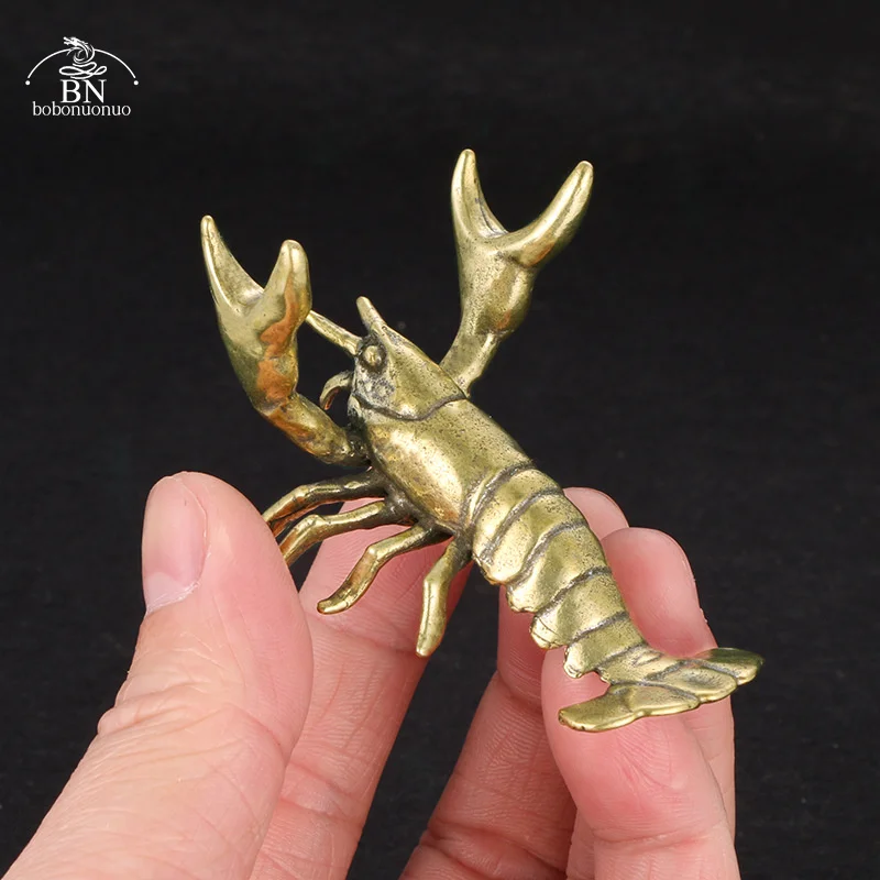 Solid Brass Crayfish Ornament Vintage Animal Pen Holder Desktop Decorations Crafts Collections Lobster Figurines Miniatures Pets