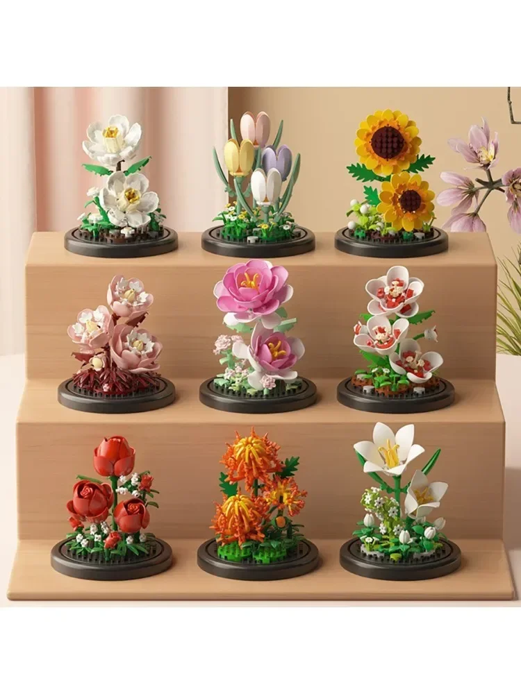 MOC Eeuwige Boeket Rose Bouwstenen Bloem Gebouw 3D Set DIY Eeuwige Boeket Display Box Baksteen Speelgoed voor Home Office Decor - afbeelding 2