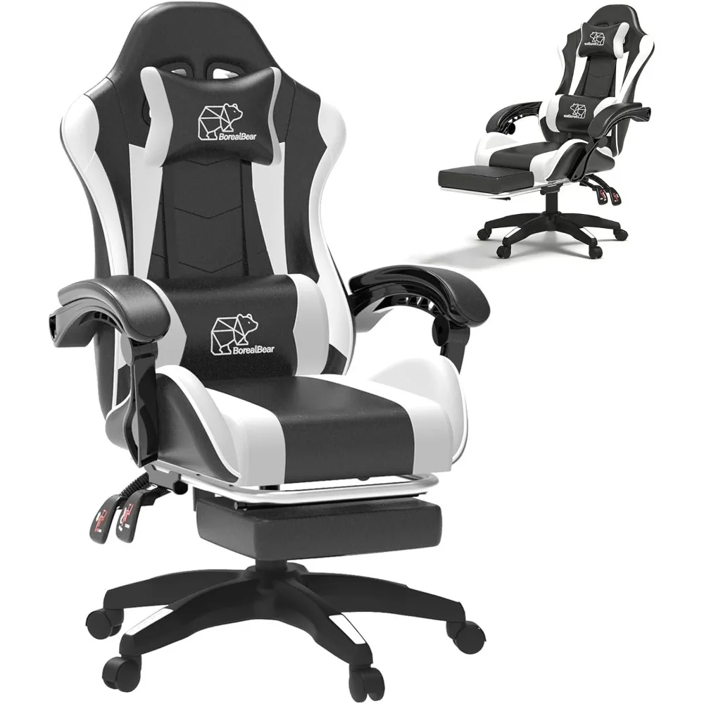 Ergonomic Gaming Chair, Leather Office Chairs with Foot Rest, Back Recliner Height Adjustable