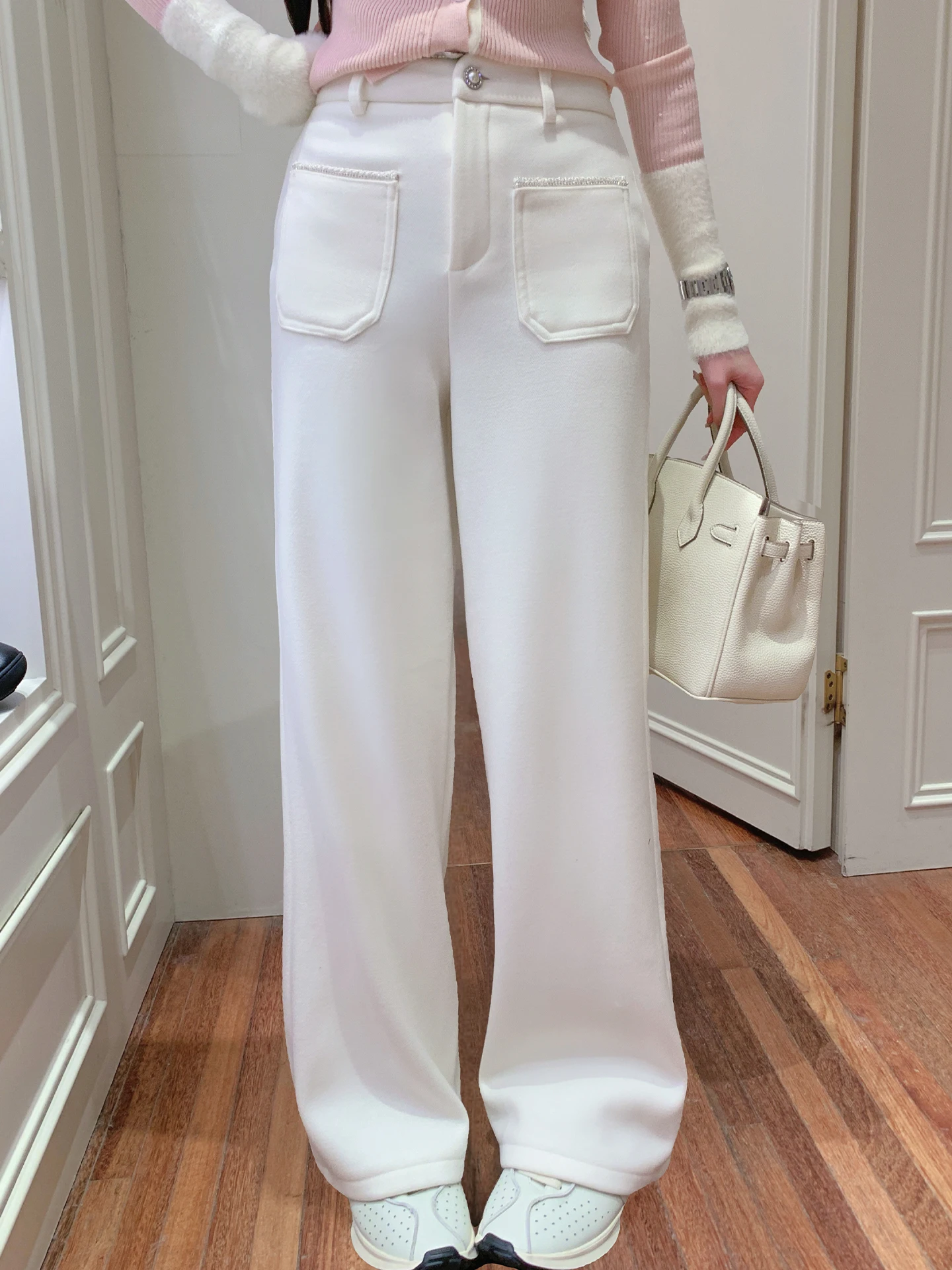 

AkiQiu Autumn Fraant Song Thousand Gold Straight Tube Casual Pants Versatile Women's Faionable Long Trousers for Autumn A...