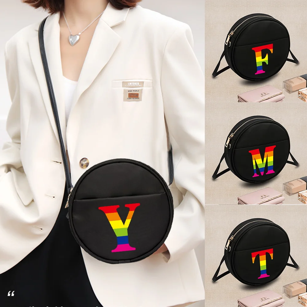 

2022 Fashion Women Round Crossbody Bag Pattern Letter Printed Ladies Small Messenger Shoulder Bag Small Coin Purse Handbags