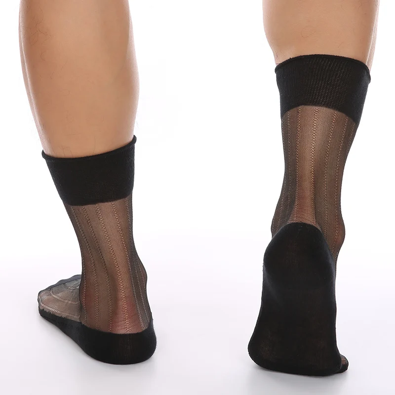 CLEVER-MENMODE sexy einfarbige Strümpfe für Männer greifen in ultra dünne transparente Mid-Tube-Socken, atmungsaktive Business-Socken