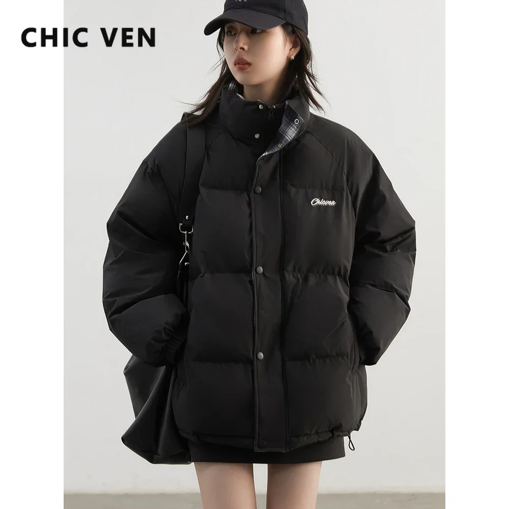 CHIC VEN Korean Women Parkas Long Sleeve Loose New Warm Letter Embroidery Female Bread Jackets Outerwear Coat Autumn Winter 2024