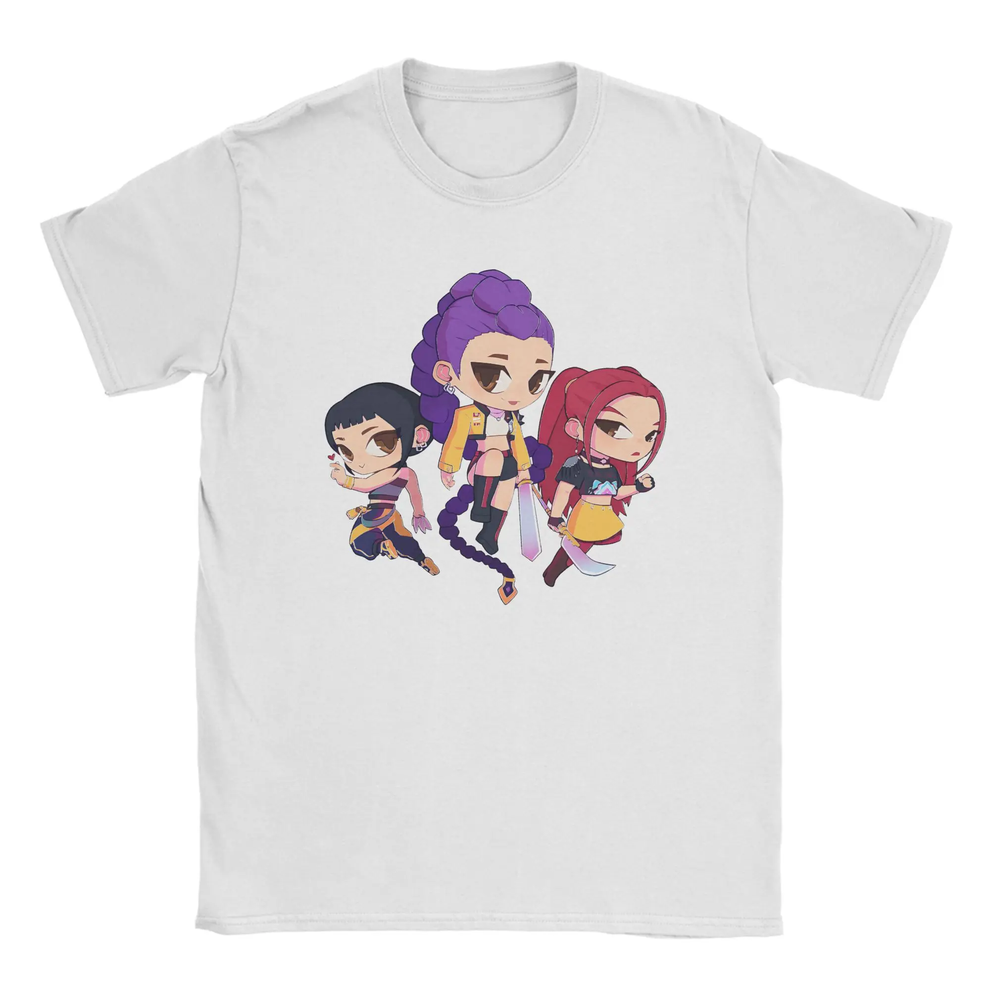 Huntrix الكرتون نمط Kpop شيطان الصيادين الرجال تي شيرت عادية تيز قصيرة الأكمام Crewneck تي شيرت ملابس قطنية كبيرة الحجم