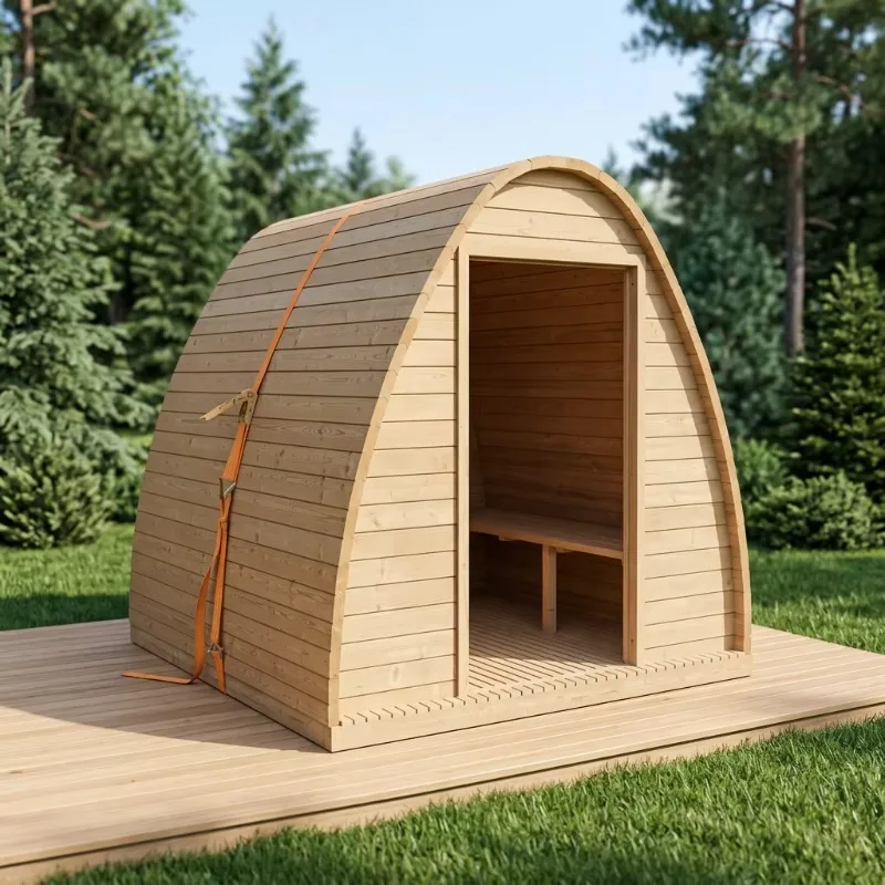 Outdoor Triangle Dry Steam Sauna Room with Shower, Large Size Solid Wood Sauna Room Equipped with Wood Stove