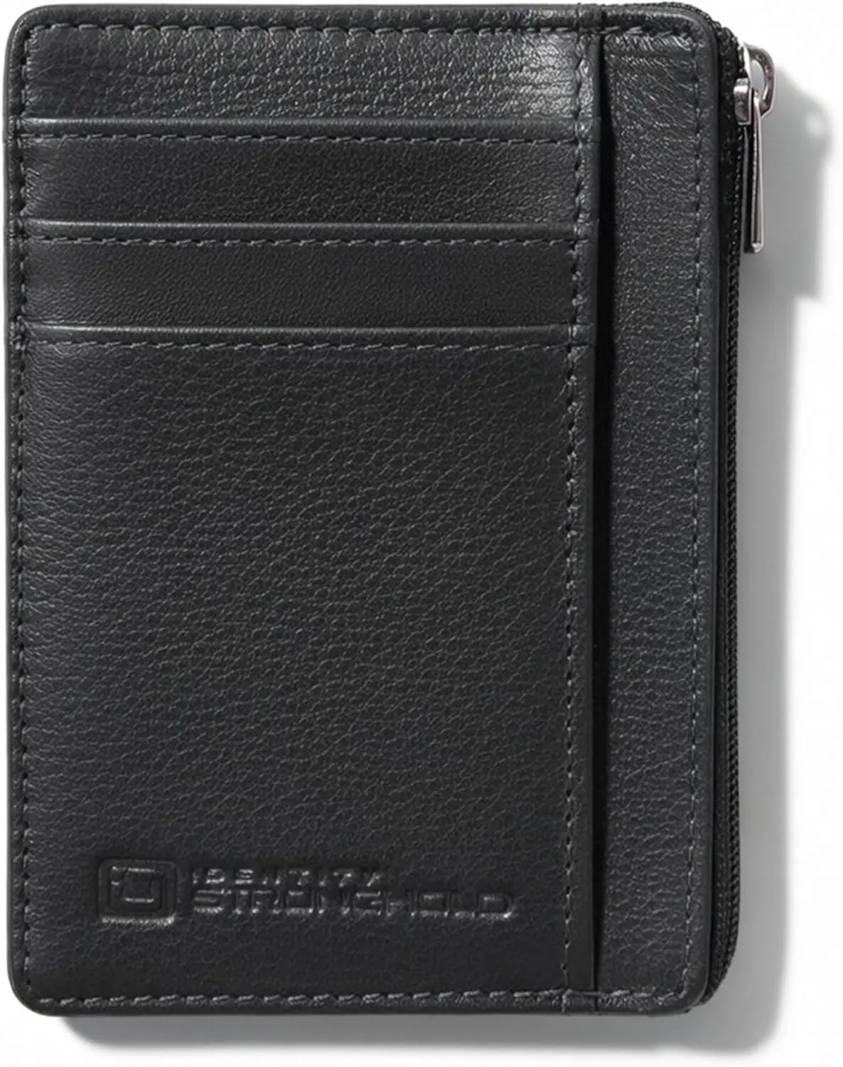 

RFID Front Pocket Wallet Slim Minimalist Genuine Leather with Zipper Small Black Secure Compact