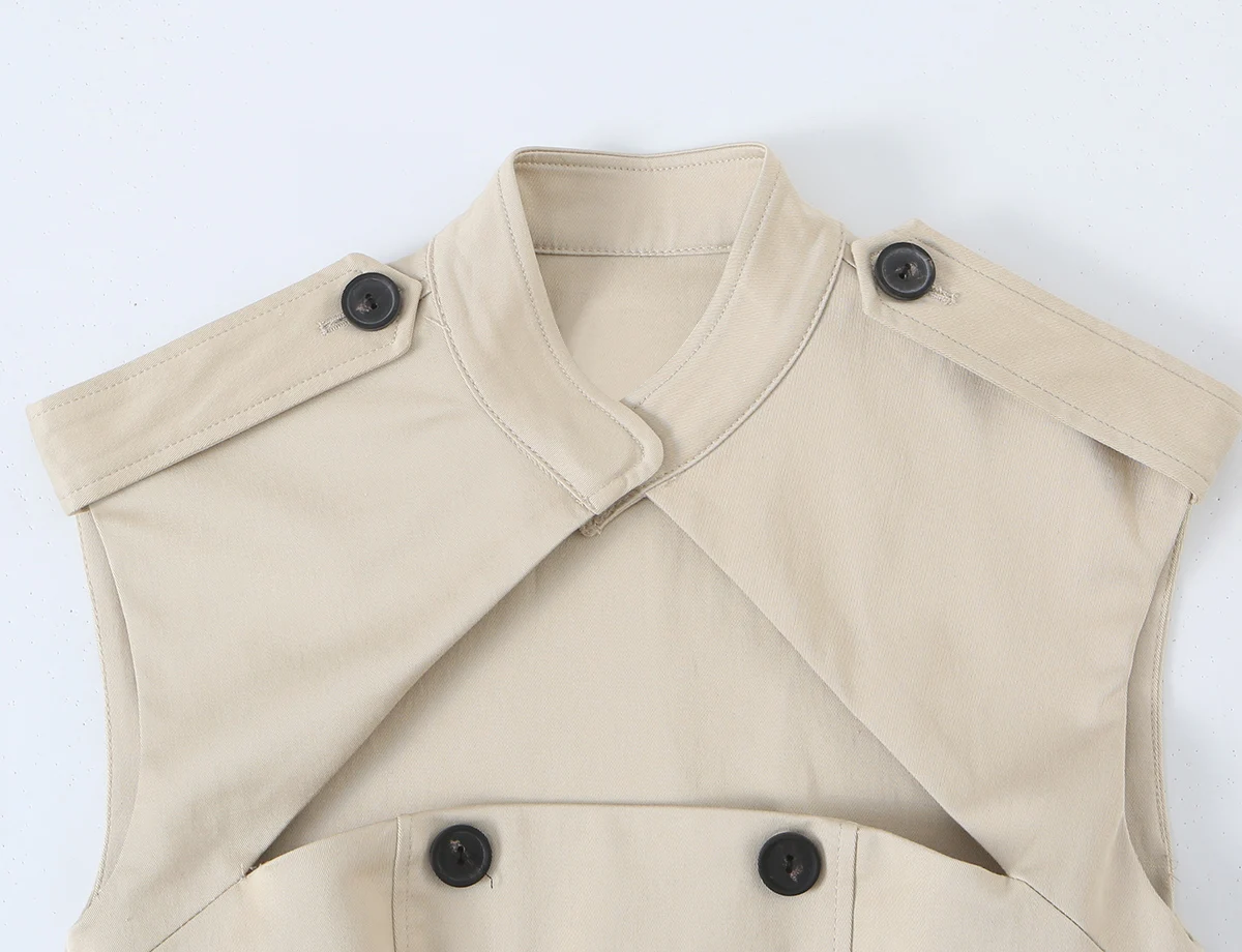 KONDALA Damen Elegantes Schickes Minikleid mit Hohlnacken, Lässige Knöpfe, Taschen, Schlankes Kleid, Trendiges Ärmelloses Kleid für den Herbst 2026 – Detail 5
