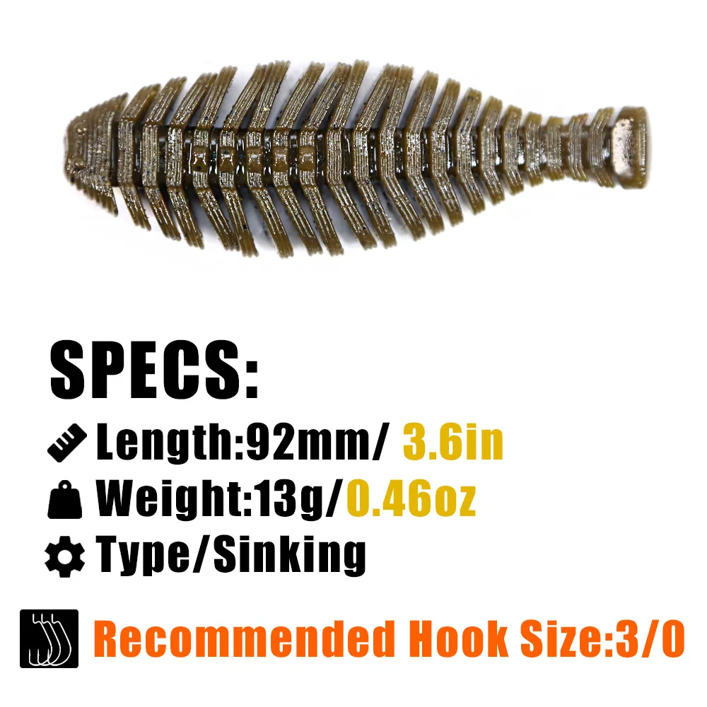 PEAK 92mm Fishing Worm Soft Lures Jig Wobblers Carp Bass Artificial Double Colors Silicone Swimbait