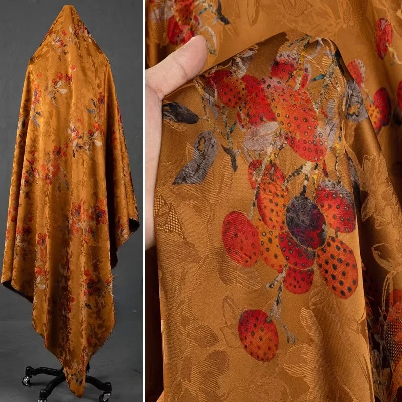 

Brown Jacquard Fabric Lychee Fragrant Cloud Yarn 100x140cm Chinese Style Cheongsam Skirt Soft and Smooth sewing Fabric