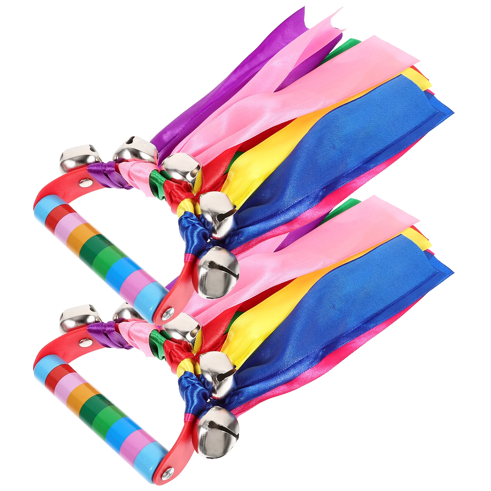 

2Pcs Rainbow Ribbon Handheld Tambourine for Kids Percussion Instrument Party Music Props Educational Rhythm Shake Bell