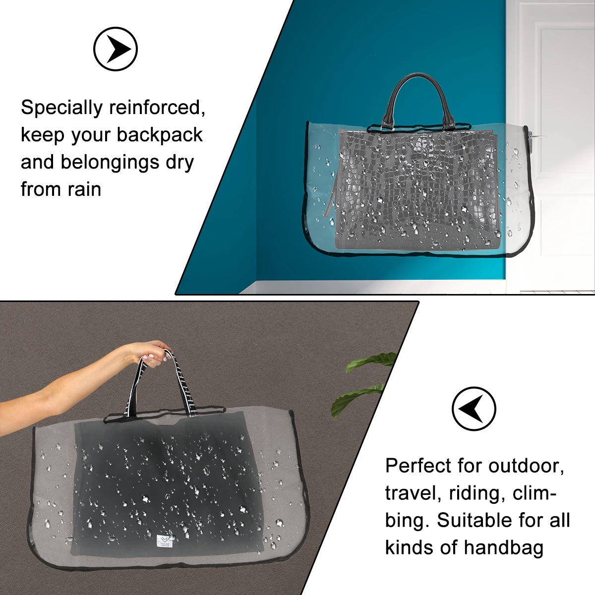 

Waterproof Handbag Rain Cover Outdoor Camping Hiking Raincoat Premium Material Durable Foldable Portable Transparent Design