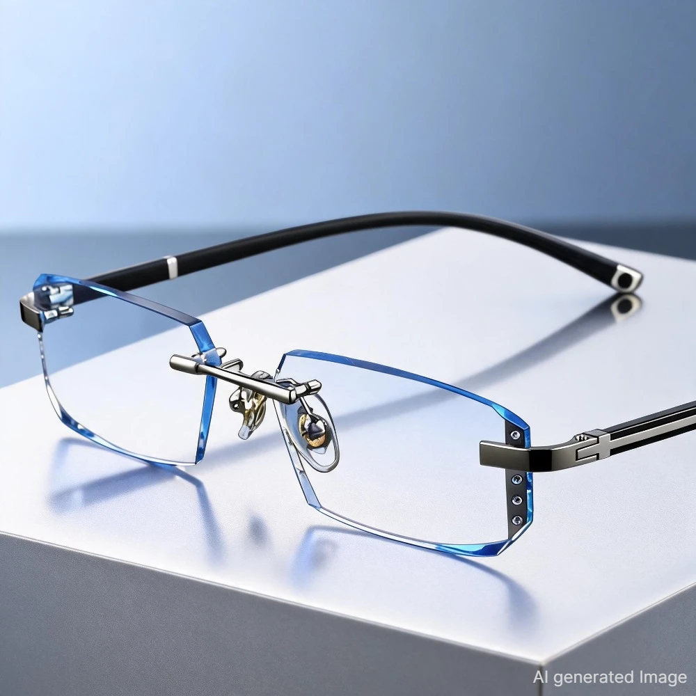 Nuovi Occhiali da Presbiopia Senza Montatura con Bordo Tagliato, Occhiali da Presbiopia HD Anti Luce Blu, Occhiali da Uomo Anti-Fatica, Occhiali Trasparenti per Presbiopia, Eyewear 2028