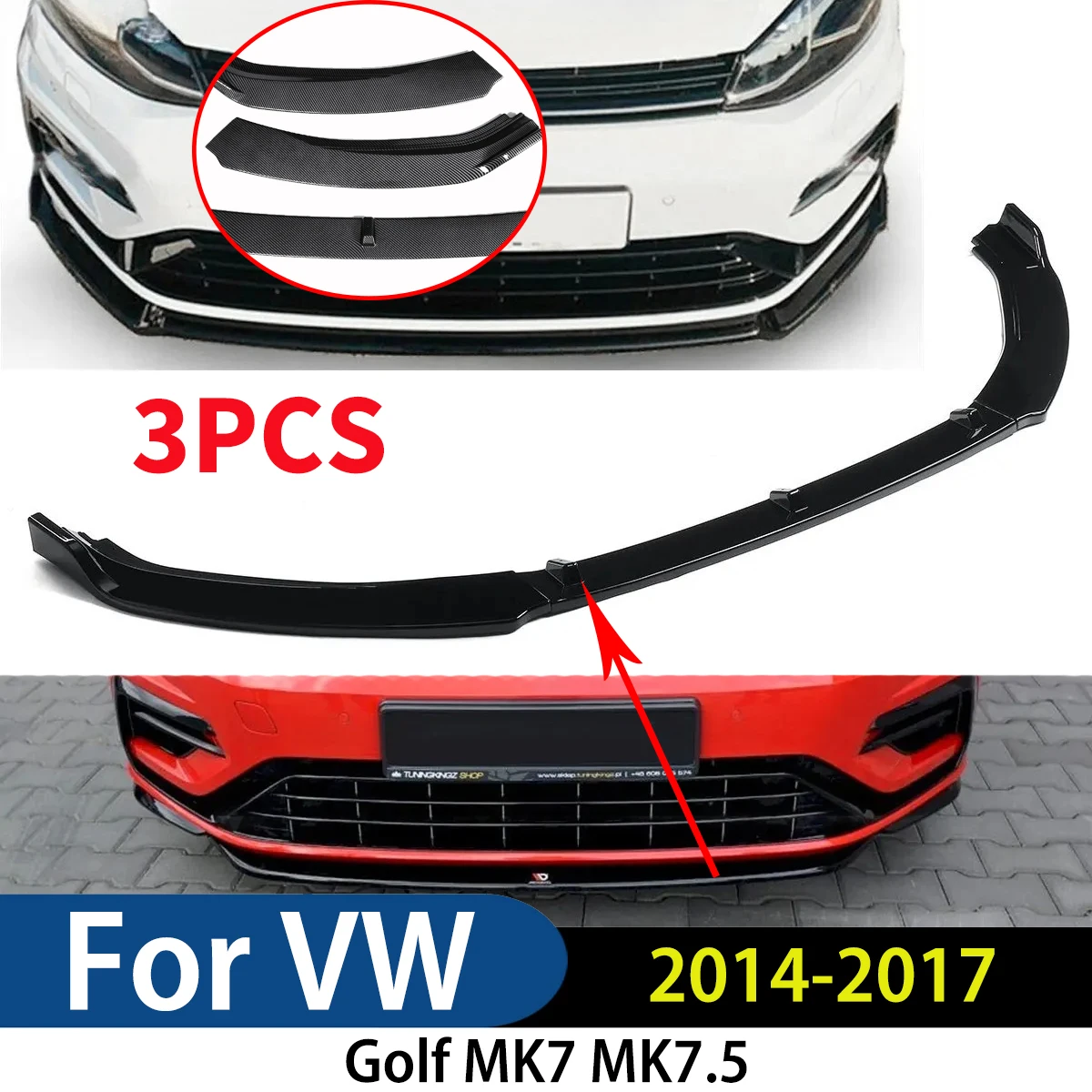 

For Volkswagen Golf MK7 MK7.5 2014-2017 Car Front Bumper Splitter Spoiler Lip Diffuser Guard Body Kit Modification Exterior