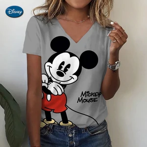 Camiseta feminina Disney Mickey Mouse 3D estampada, decote em v, manga curta, roupa feminina casual de verão, Harajuku Y2K, roupa hip-hop, nova 8 principais vendas blusas de miki maus - №3