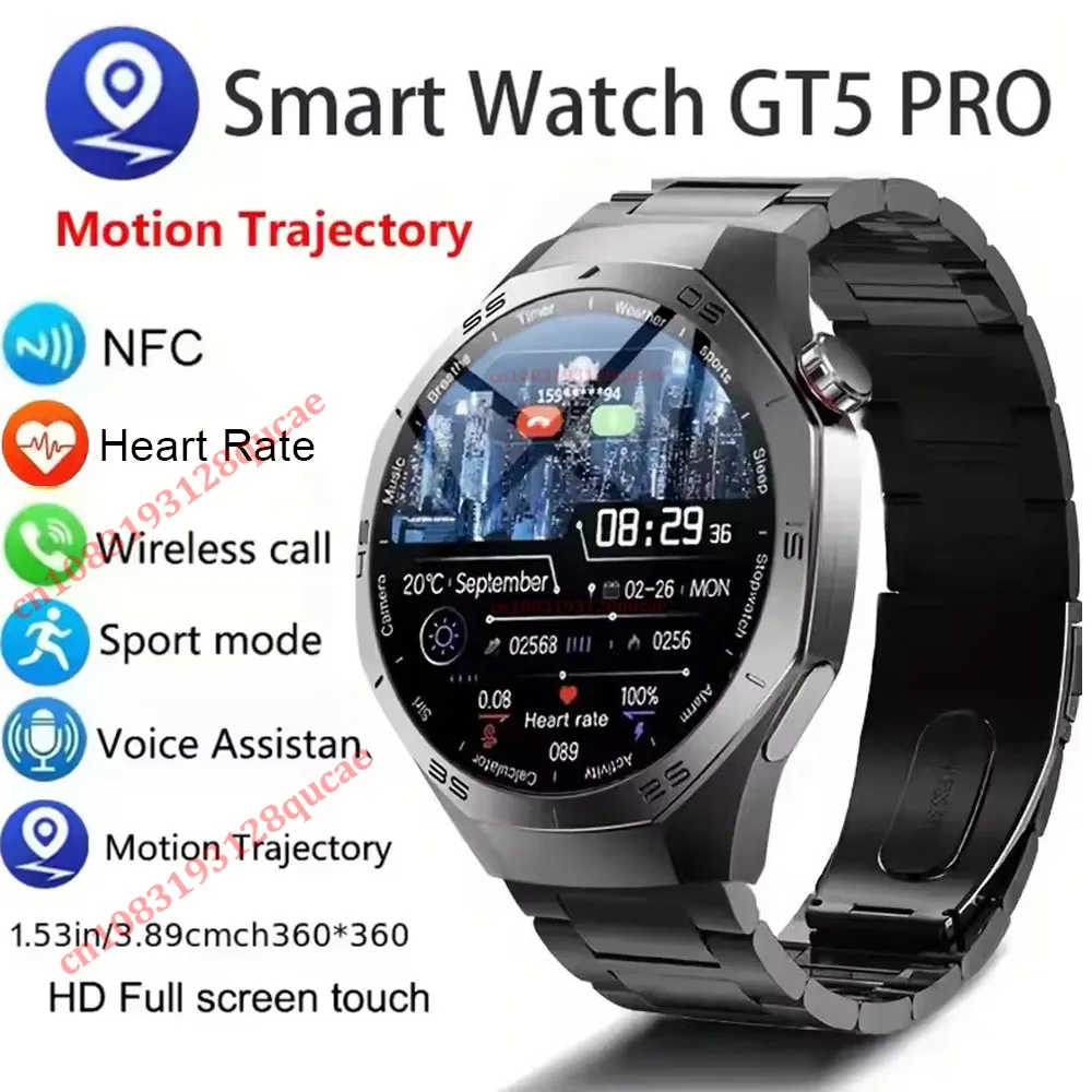 

2026 Новые Смарт-часы для мужчин 1,5-дюймовый AMOLED-экран GPS Спортивная траектория Сердечный ритм Артериальное давление Bluetooth Вызов SmartWatch Водонепроницаемые