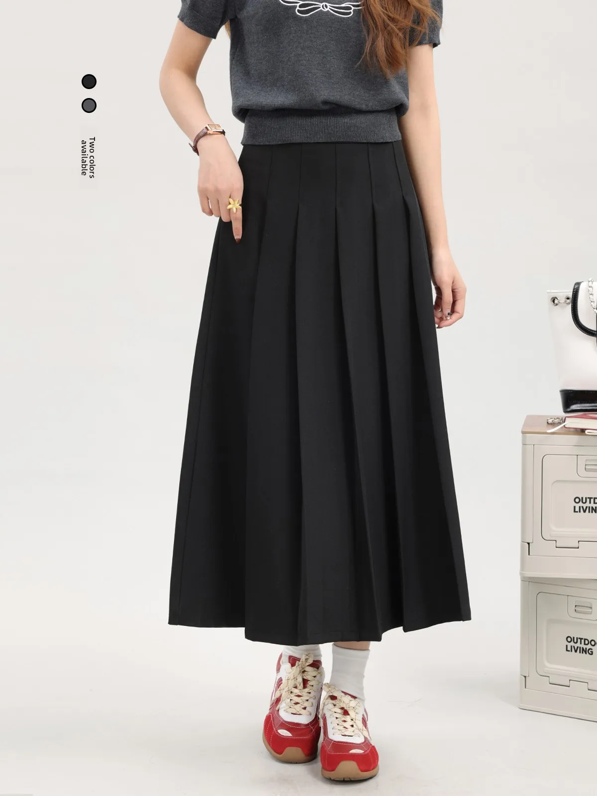 Korean Style High Waist Loose Drape Suit Skirt A-Line Midi Skirt Versatile Spring Summer College Style Pleated Skirt