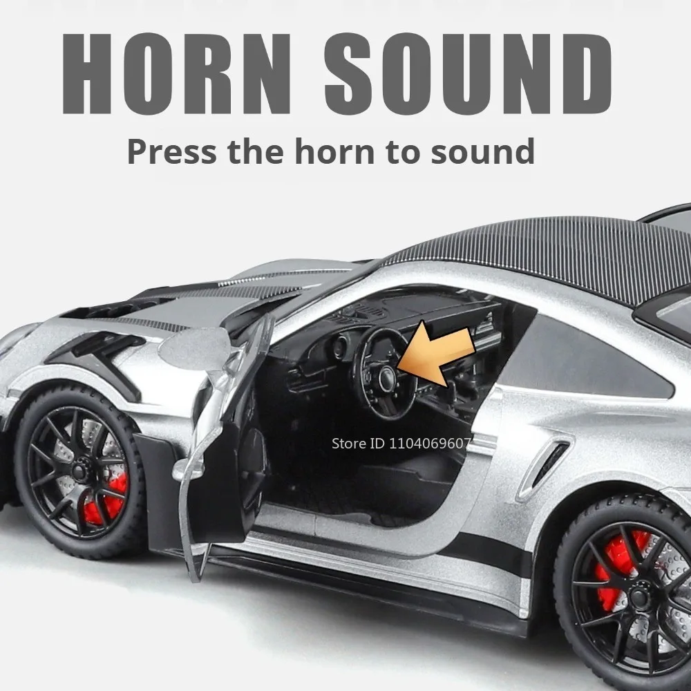 1:24 Scale Supra A80 911 GT3RS Supercar Model Toy Alloy Diecast Shock Absorption Doors Opened Sound Light Collection Sports Cars