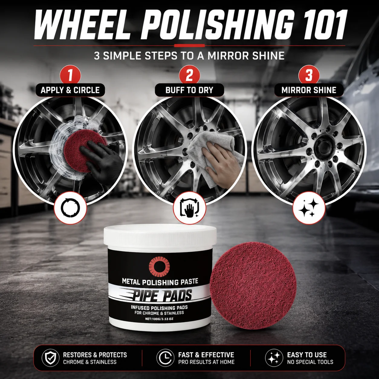 Metal Polishing Cream Kit Chrome Cleaner Polish Stainless Steel Polish Paste Auto Metal Scratch Remover Care Set 100g Autocare view 6
