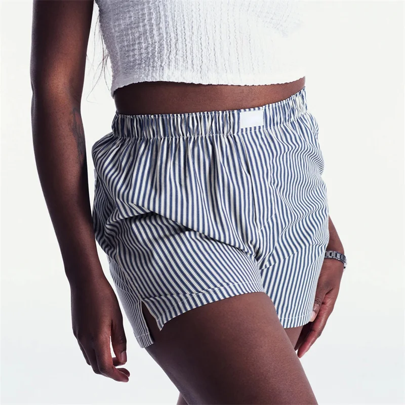 Women\'s Y2K Stripes Boxer Shorts Casual Pajama Shorts Elastic Band Loose Lounge Sleep Shorts Swim Beach Shorts