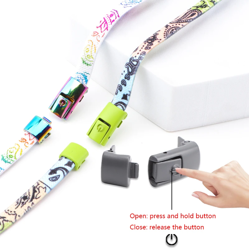 No Tie Shoelaces for Sneakers Colorful Press Metal Lock Shoelace Cashew Flower Print Flat Elastic Laces Without Ties Shoe Laces