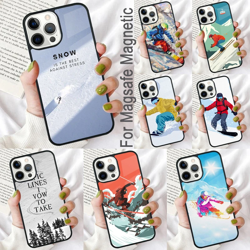 

Ski Neige Snowboard Magnetic Soft Phone Case for iPhone 16 Promax 15 Pro 13 14 Plus 11 12 Mini MagSafe Coque