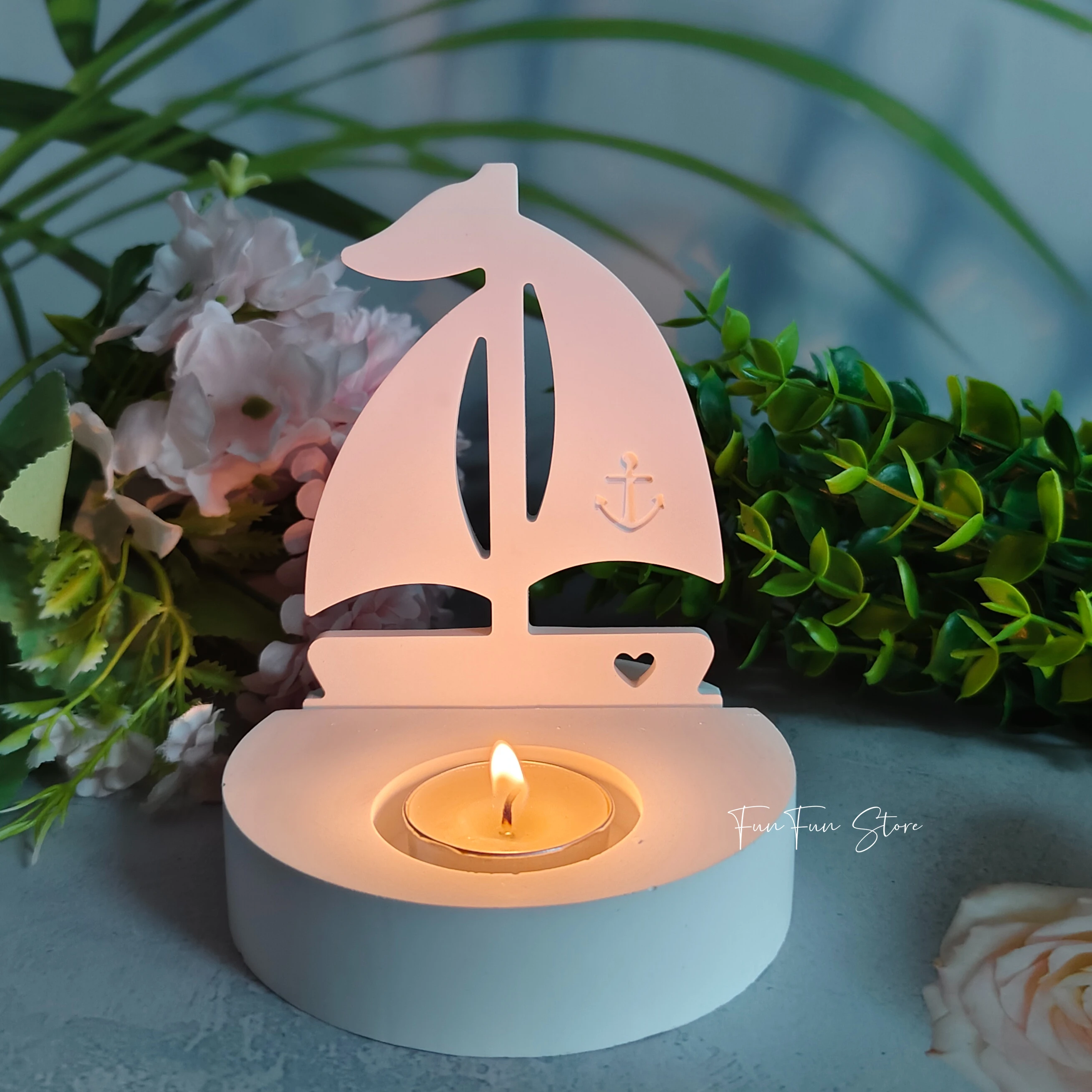 DIY Sailboat Candle Holder Plug-in Silicone Mold Handmade Boat Candlestick Making Tool Plaster Drop Glue Mold Home Decoration