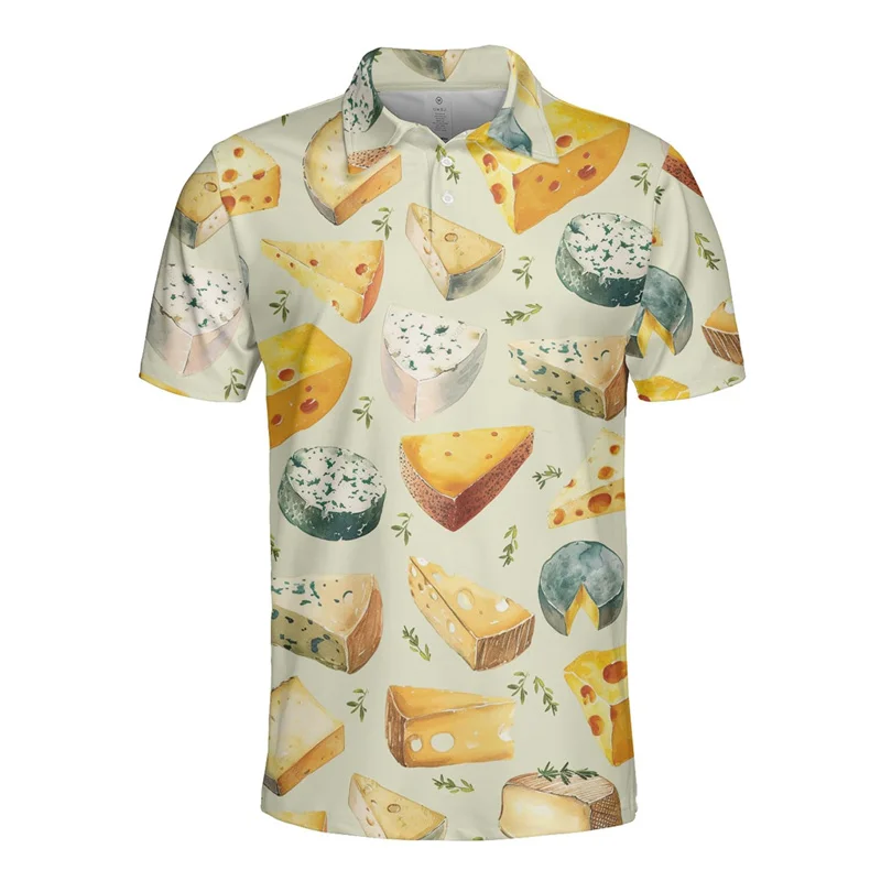 Delicious Food Graphic Short Sleeve Polo Shirts For Men Clothes Chicken Steak Ham Fries 3D Printed Button POLO Shirt Women Tops