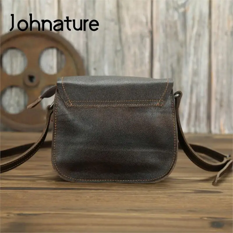 Johnature Simple Bag Genuine Leather All-match Women Shoulder Bags 2024 New Leisure Solid Color Cowhide Lady Small Messenger Bag