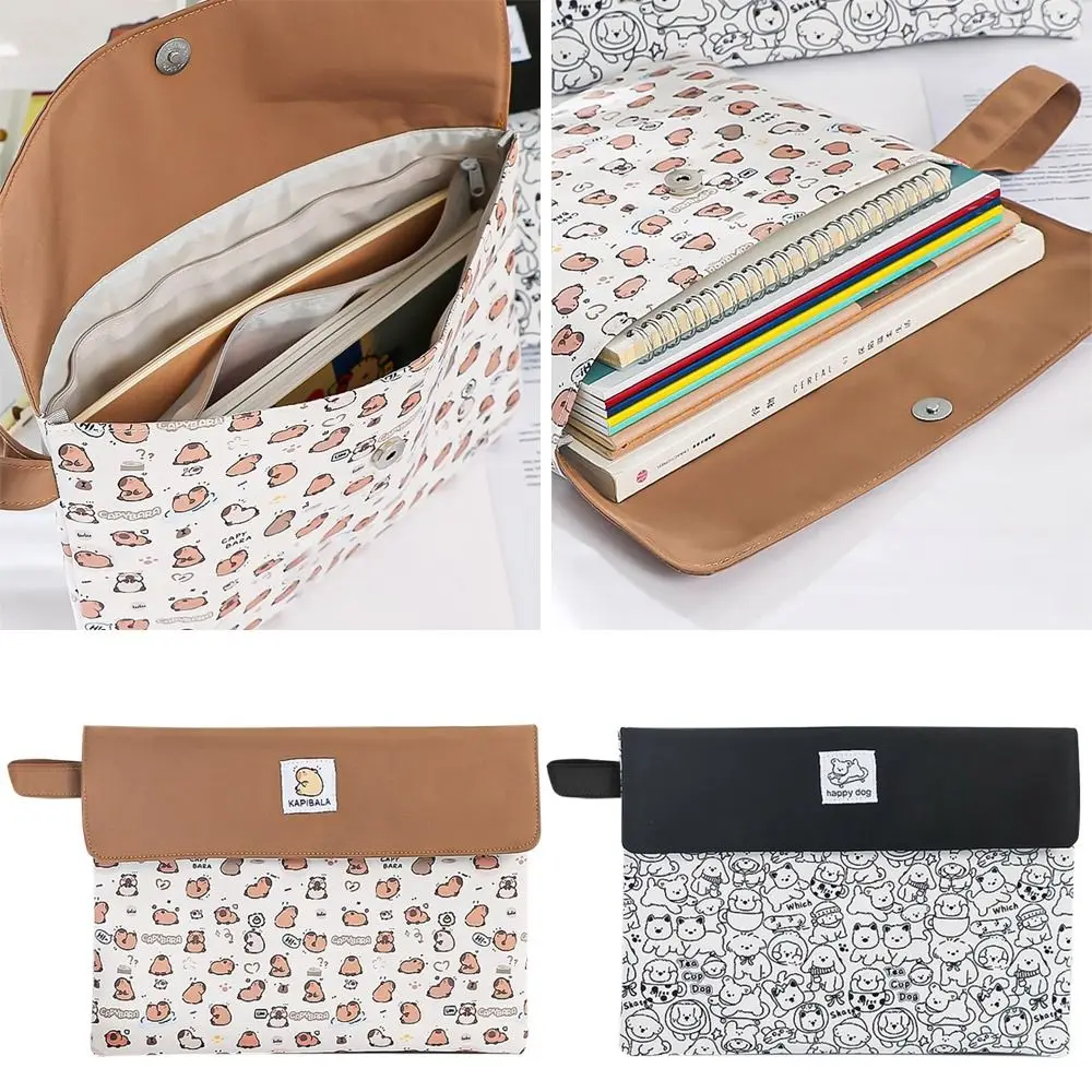 

Cute Cartoon Print Document Bag A4 Zipper File Folder Large Capacity Stationery Storage Bag File Bag