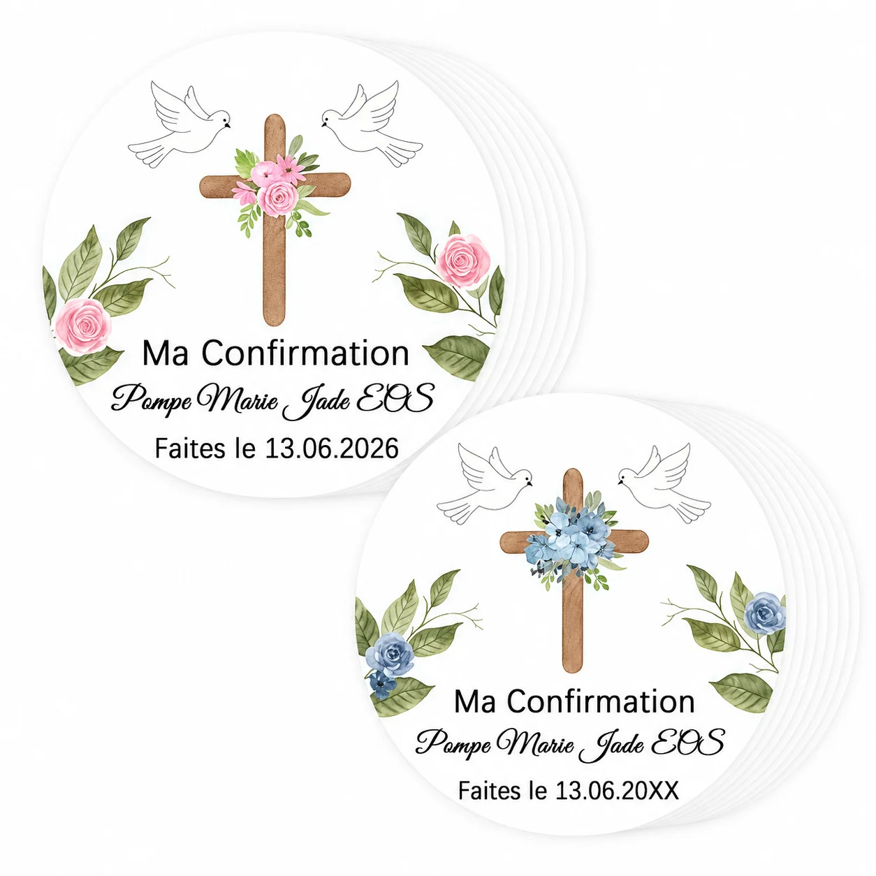 Customized First Holy Communion, Baptism, and Wedding Stickers, Peace Dove with Green Leaf Decoration, Watercolor Flower Sticker Design, Customizable Name, Date, and Blessings, Suitable for the First Communion Celebration, Suitable for Friends and Family to Express Blessings and Commemorations Office Supplies, All-Purpose Labels