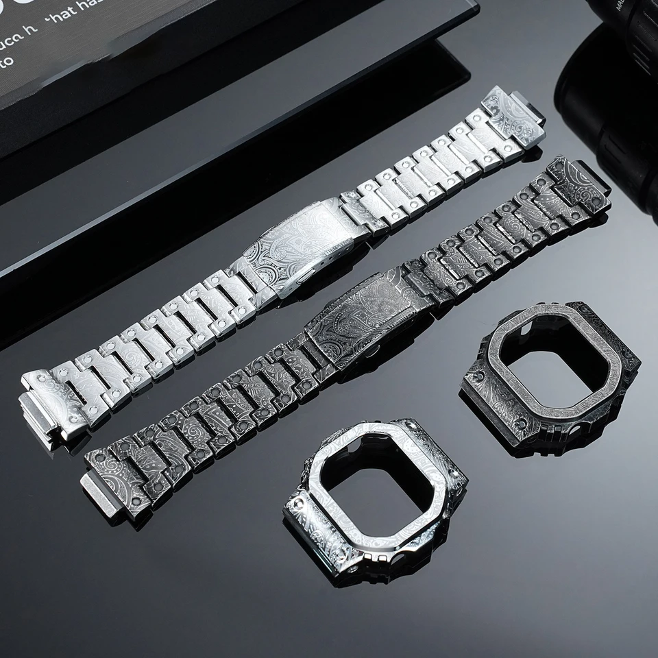 Paisley Pattern Stainless Steel Case & Strap Mod Kit For Casio G