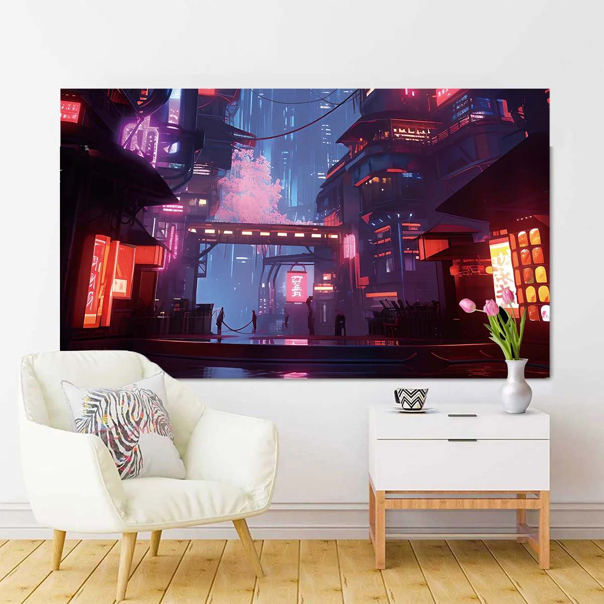 Cyberpunk style neon street background fabric room bedroom bedside decoration wallpaper poster hanging cloth