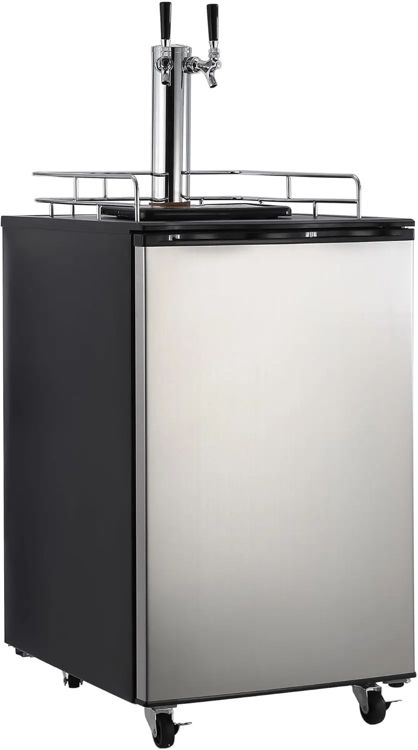 TWISTER.CK Dual Tap Beer Kegerator – 6.1 Cu.Ft (170L) Stainless Steel Draft Beer Dispenser with Drip Tray & Shelves, Temperature Control 32–50°F, for Home Brew Kegs