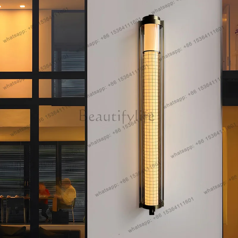 Modern retro designer dumb black round tube metal mesh display background wall luminous object