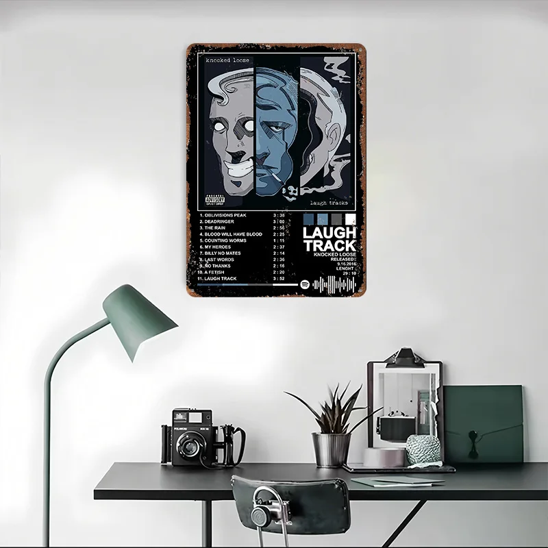 يطرق فضفاض-رابط الضحك ألبوم الفن المعادن المشارك تين علامات جدار الفن رجل الكهف مخصص علامة معدنية للديكور المنزل عصا ديكو #4