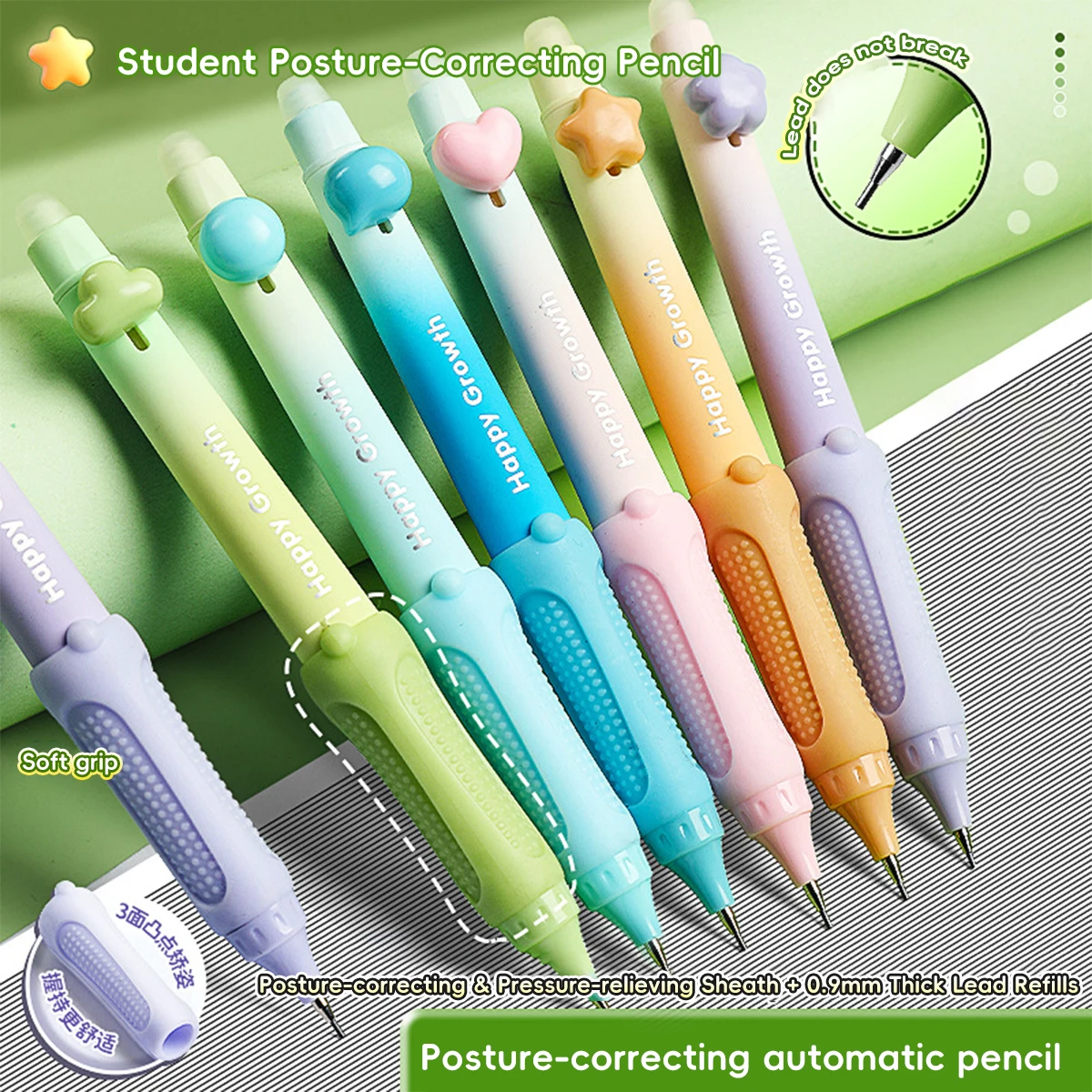 Languo Kawaii Mechanical Pencil Non Break Lead Cute Design Comfort Grip Ergonomic Exam Essential for Students Smooth Writing