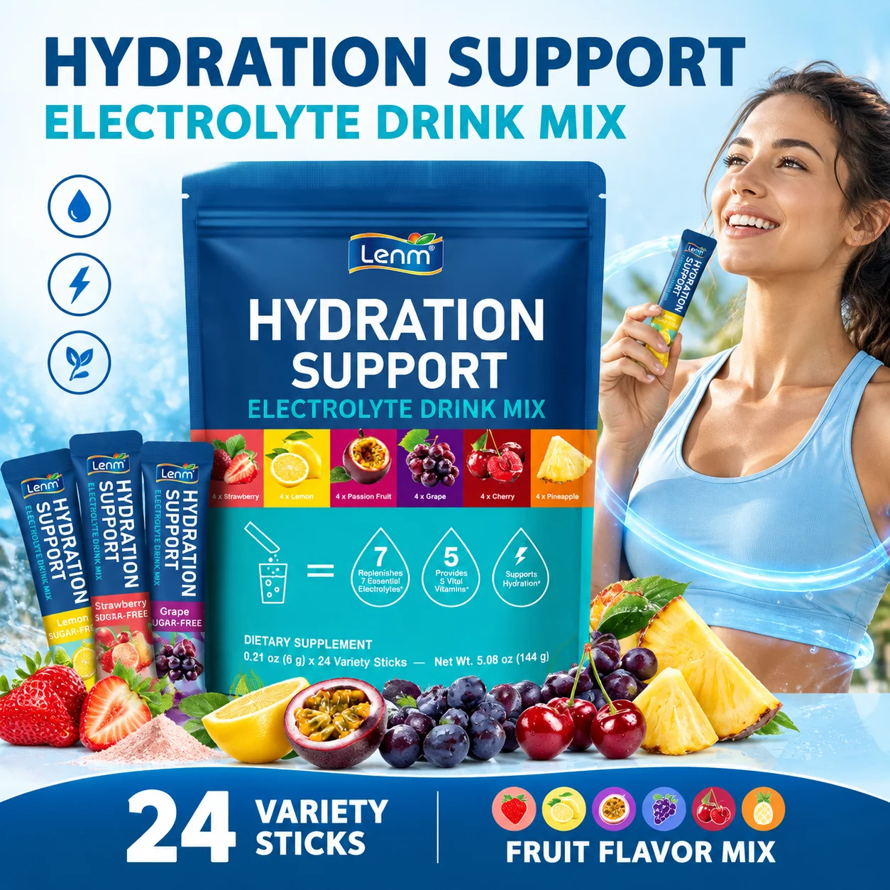 Electrolyte Drink Mix Powder Sachets for Hydration Supplements Energy Anti Fatigue Daily Zero Sugar Hydration Electrolyte Powder