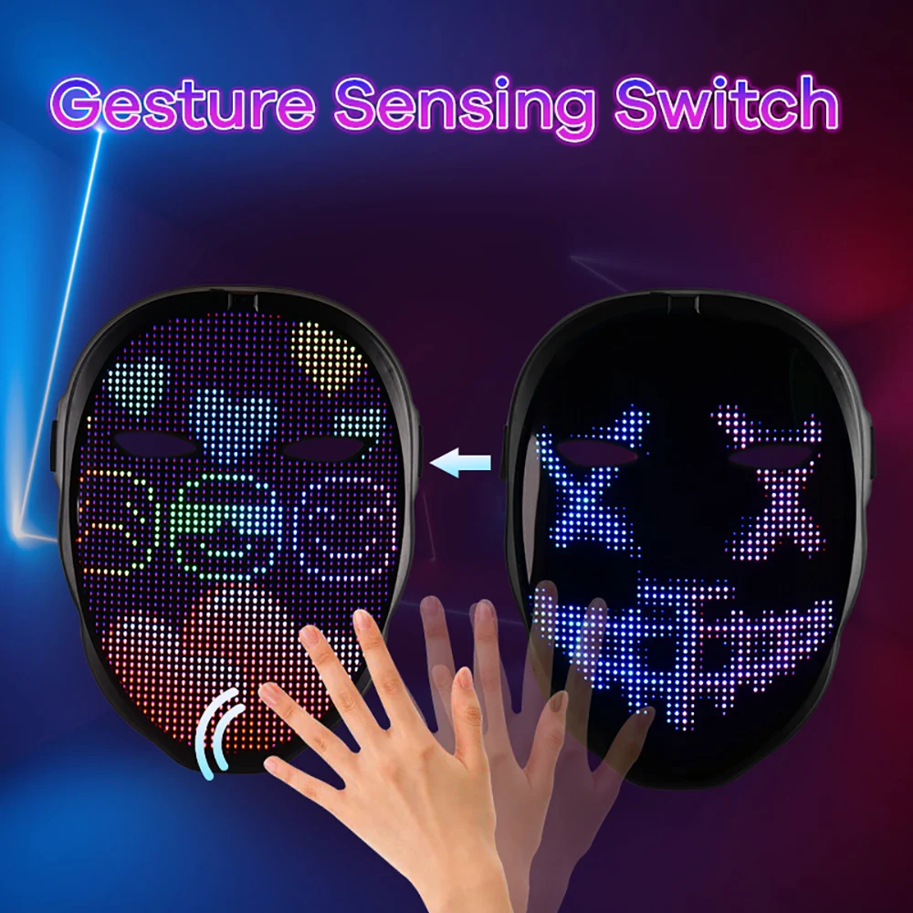 LED Lighted Face Transforming Mask, Shining Mask for Fun Parties Birthday Festival Cosplay Halloween Costume, APP or Gesture Con