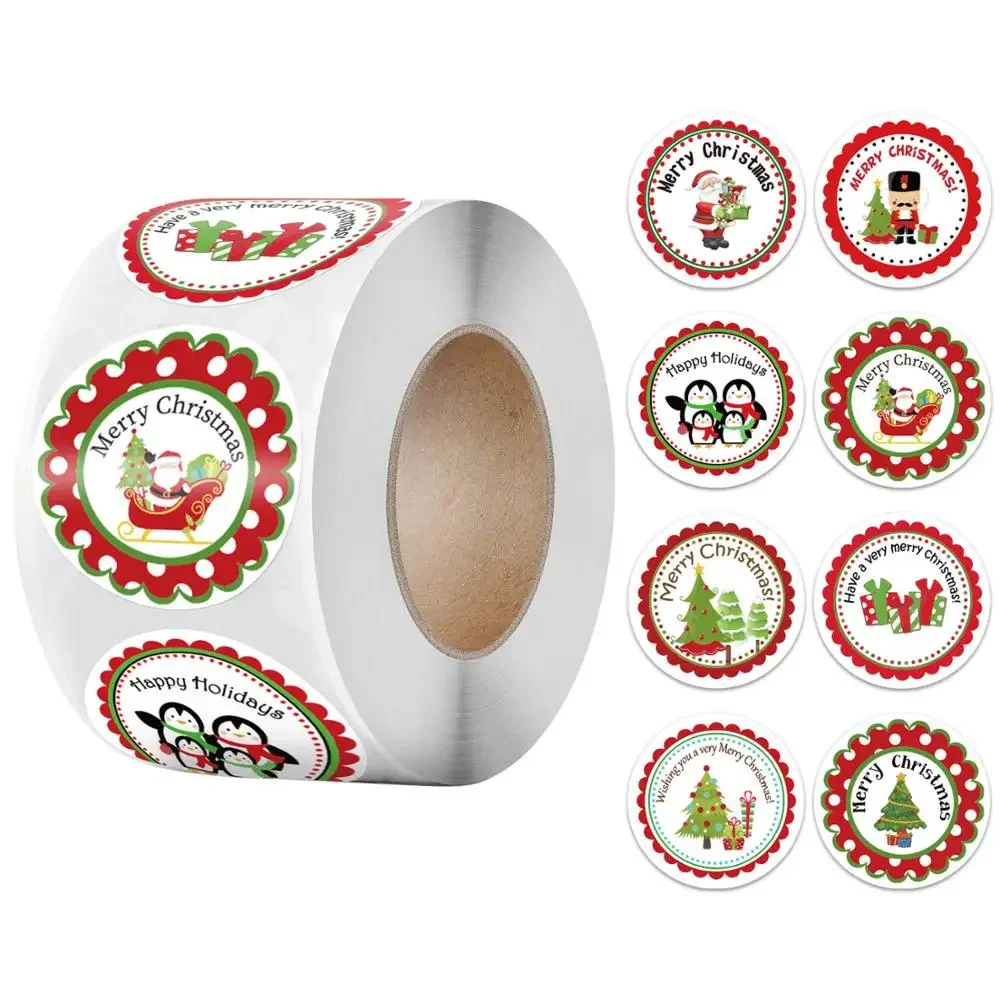 Merry Christmas Stickers Cute Animals Snowman Trees Decorative Wrapping Gift Box Label Tags