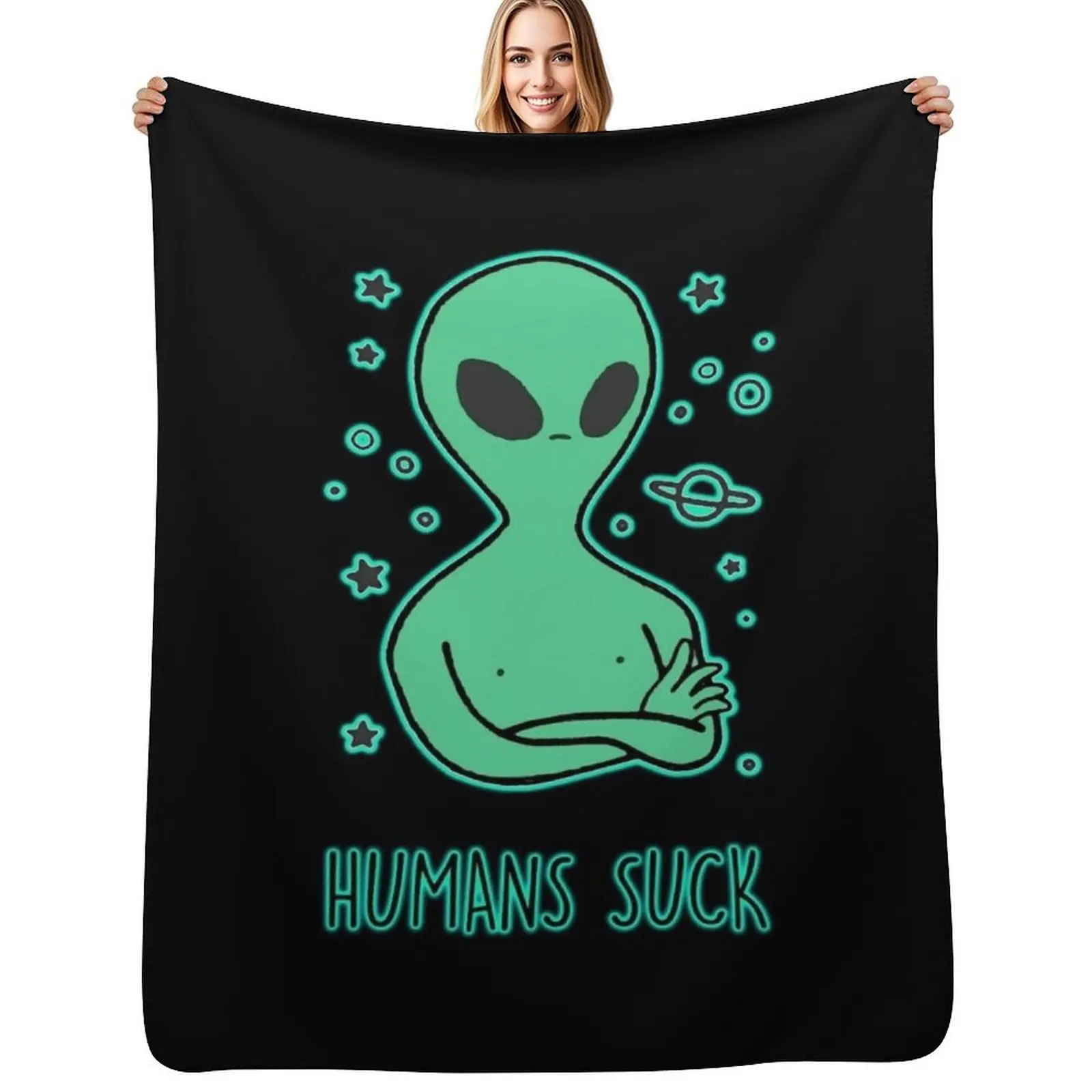 Humans Suck Outer Space Alien Throw Blanket Warm Comfortable Blanket for Office Napping