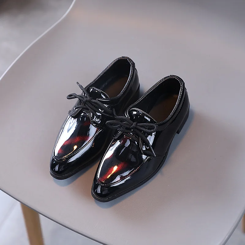 Kids Fashion Lace Up Versatile Pointed Toe Suit Shoes for Party Wedding Shows Spring 2022 Britain New Children Leather Shoes PU