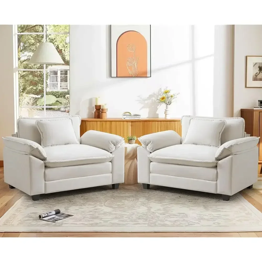 

Large Velvet Cloud Sofa Chair with Oversized Seat and Upholstered Armrests, Ideal for Reading or Bedroom, Living Room, Set of 2,