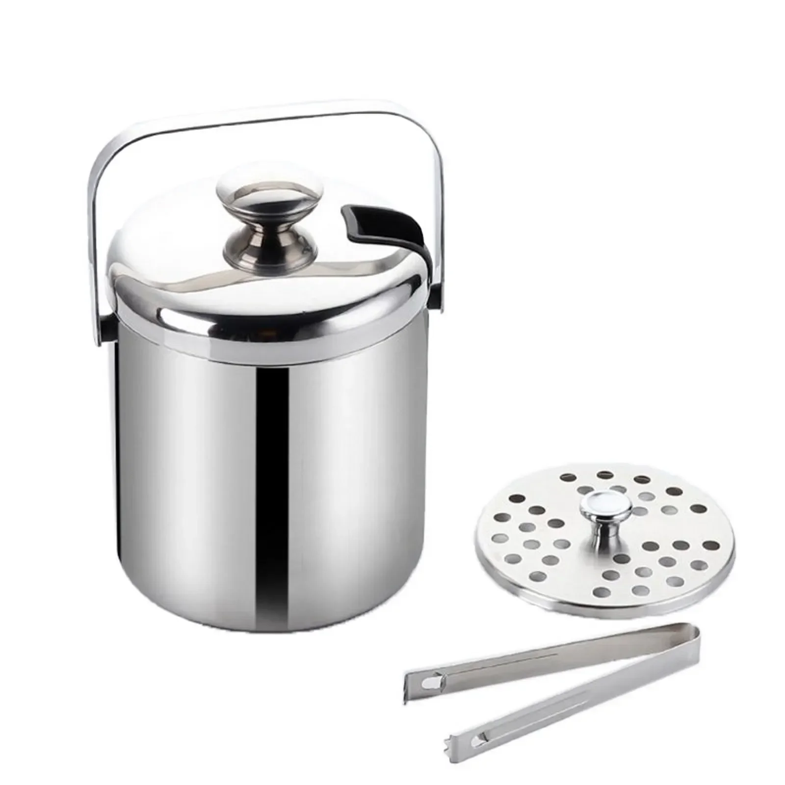 1.3L/3L Ice Bucket With Tongs Double Wall Strainer Handle Home Bar Parties Chilling Beer Champagne Stainless Steel Cooler Bucket