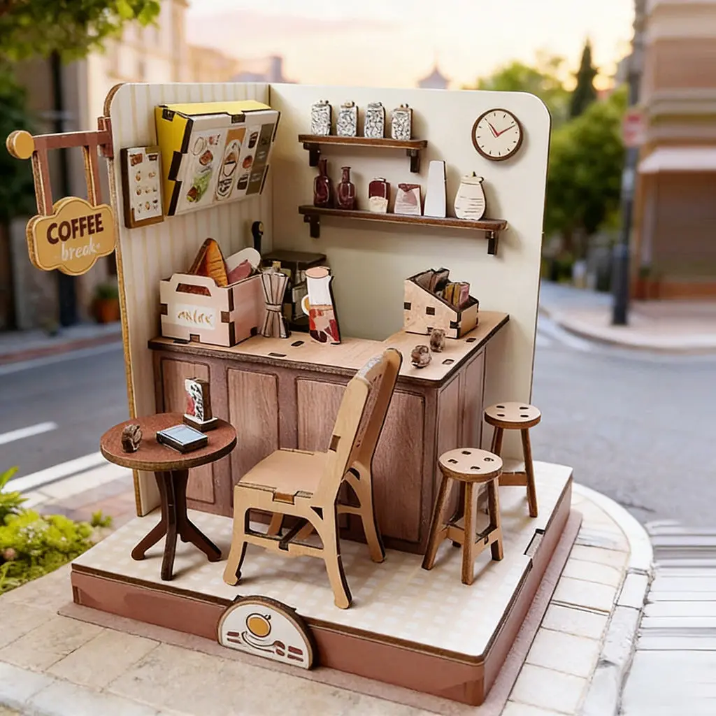 DIY Mini-Kaffeehaus aus Holz, 3D-Puzzle – 3D-Montage-Puppenhaus, festliches Geschenk, Bastelspielzeug für Heimdekoration und kreatives Hobby