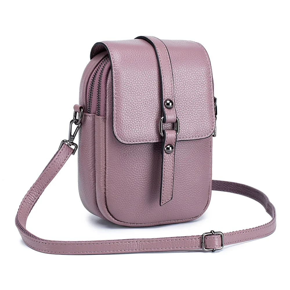 

Genuine Leather Fashion Phone Diagonal Straddle Bag for Women Multi functional Mini Zipper Vertical Double Layer Cell Phone Bag