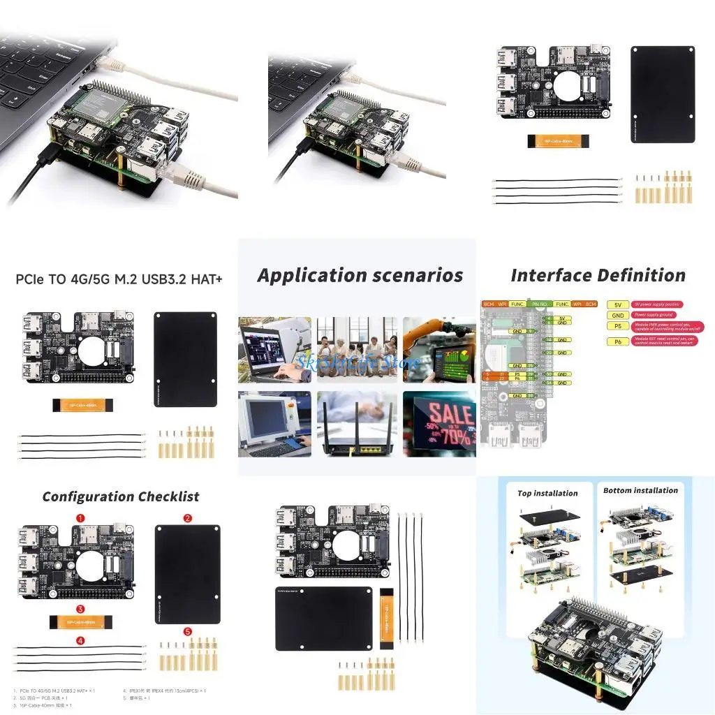 

E65E PCIe to M.2 4G for RPi 5 with 4G Module M.2 B Interfaces for Desktop