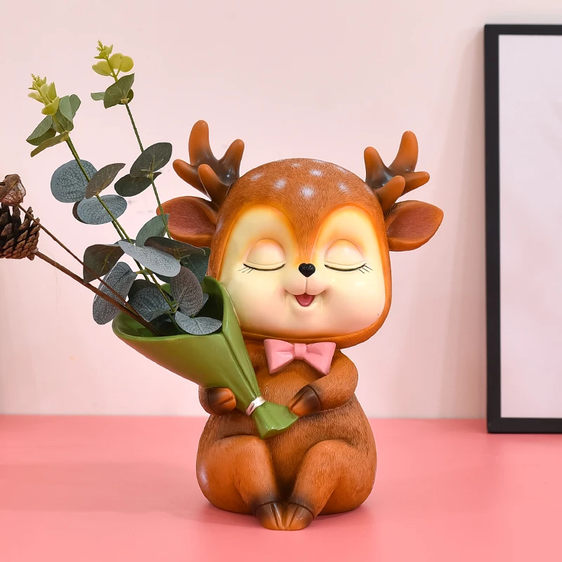 

Cute Deer Figurine Vase decoration Table Vase Deer Statue Desk decor Vase for flower Office decoration Animal Sculpture