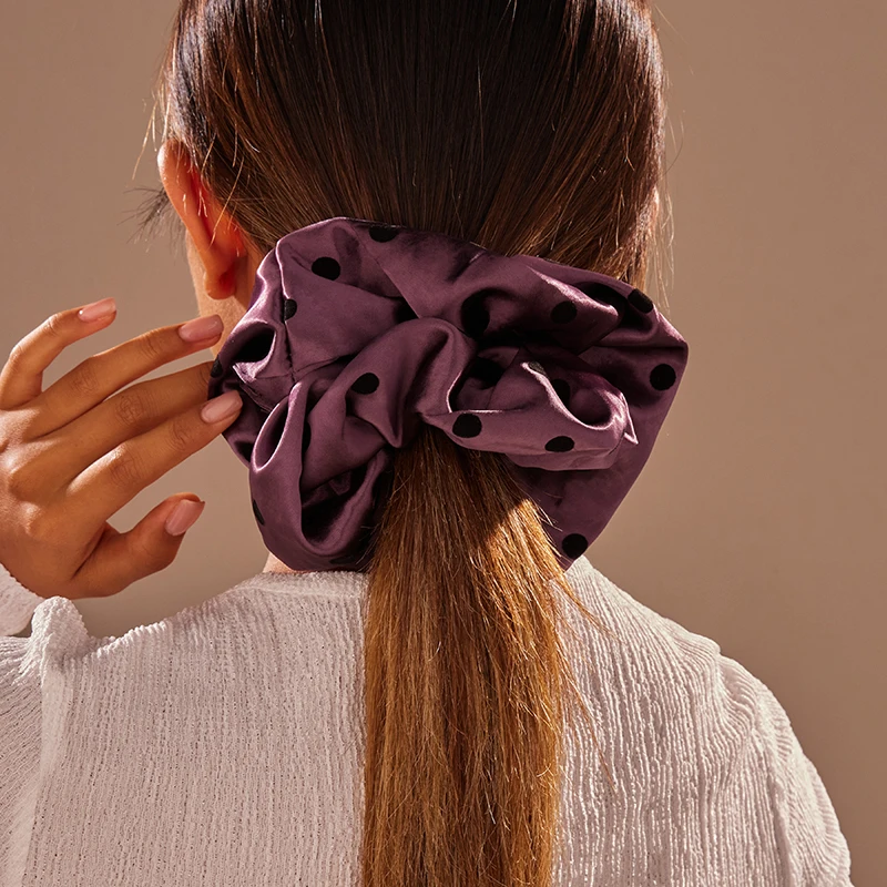 

ROXI | Fashion Korea Dot Satin Scrunchies Women Grey Big Hair Bands Elastic Hair Tie Girls Ponytail Holder Hair Rope