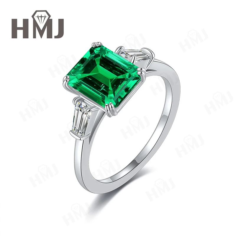 

Emerald Cut Ring Lab Grown Gemstones Ruby Sapphire 925 Sterling Silver Proposal Band Gift Luxury Trendy Wholesale Charms Elegant