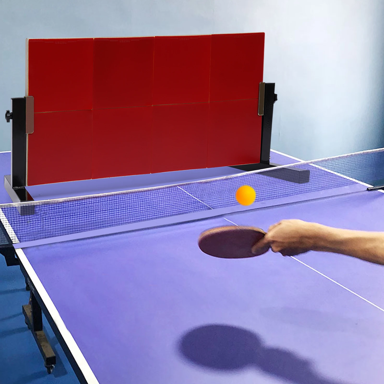 Tavola di rimbalzo per ping pong con 8 gomme rosse Tavola di ritorno per ping pong Attrezzatura per l'autoallenamento 360 °   Regolazione dell'angolo